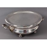 CHRISTOFLE RECHAUD mit Warmhalteplatte. Versilbertes Metall. Herstellermarke. D.25cm, H.10,5cm A