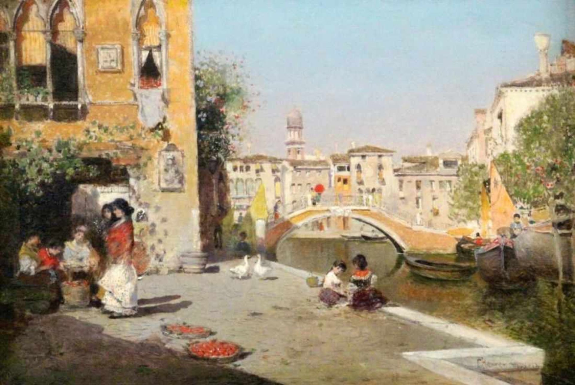 HERRER Y MARCHER, CESAR Luarca/Spanien 1868 - 1919 Budapest Familienidyll an einem Kanal in Venedig. - Bild 2 aus 2