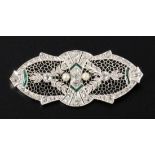 ART DECO DIAMANTBROSCHE Platin mit 7 Brillanten im Altschliff und Besatzdiamanten von zus. ca. 1,