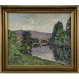 CLARY-BAROUX, ADOLPHE Paris 1865 - 1933 Sommerliche Flusslandschaft mit Lastkähnen. Öl/Lwd.,