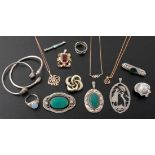 LOT VON 15 TEILEN ALTER SILBERSCHMUCK teils vergoldet.