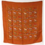 HERMES CARRÉ SCHAL Mit 48 Pferden. Seide, 75x75cm AN HERMES SQUARE (CARRE) SCARF With 48 horses.