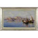 CARELLI, GIUSEPPE Napoli 1858 - 1921 Portici Fischerboote vor Capri. Öl/Holz, signiert. 19,5x36,5cm,