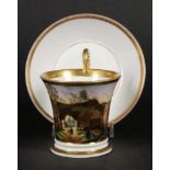 BIEDERMEIER BILDTASSE Nymphenburg um 1835 Konische Form mit hochgezogenem Volutenhenkel.