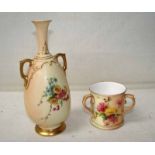 A Royal Worcester blush ivory tyg, with floral decoration, 1905 7.5cm high together with a Royal