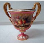 A Royal Worcester two-handled vase decorated by R Sebright with twisted gilt painted serpent