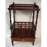 An Edwardian inlaid rosewood Canterbury of typical form, rectangular top with fretwork gallery,