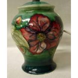 A mid 20th century Walter Moorcroft table lamp, Clematis pattern, incised Moorcroft made in