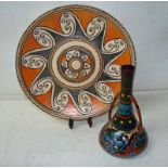 Charlotte Rhead 'Retro' plate for Crown Ducal, 32cm diameter together with a Frederick Rhead