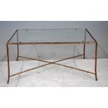 An Aesthetic style low occasional table, rectangular form, simulated brass bamboo frame conjoined by