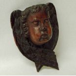 An 18th century carved pine angel's head, 21cm high