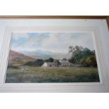 Albert Pollitt (1856-1926), Farmstead and Figures in Lakeland Landscape, signed watercolour dated