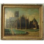 Oil on panel, Church Exterior, 19th century, 45cm by 55cm