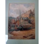 Edgar Thomas Wood (1860-1935), The Quayside Mevagissey, Cornwall, signed watercolour, 37cm by 26.5cm