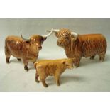 A Beswick three-piece cattle group, Highland Family, Bull 2008, Cow 1740 and Calf 1827D