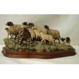 Border Fine Arts, Gathering in the Strays, sculpture depicting sheep, lambs and sheepdog, on