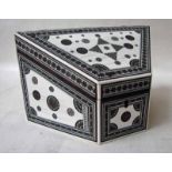 An early 19th century Vizagapatam Anglo Indian ivory inlaid stationery box of sloping trapezoid
