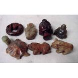 A collection of seven Chinese jade/hardstone Funerary figures including Buddha bust, seated