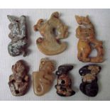 A collection of seven Chinese Hongshan style carved jade/hardstone figures and creatures, 6cm-9.