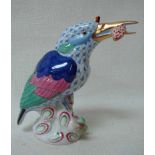 Herend Hungary, a hand painted porcelain model of a kingfisher with fish in its beak, 13cm high