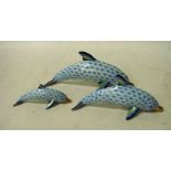 Herend Hungary, a hand painted graduated trio of dolphins, 8cm - 15cm long (3)