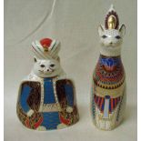 Two Royal Crown Derby bone china paperweights modelled as Persian cat, 16cm and Egyptian cat,