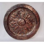 A Victorian electrotype circular salver, relief decorated after the antique with a battle scene