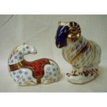 Two Royal Crown Derby bone china paperweights modelled as a ram, 14cm high and a horse, 13cm long (