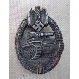 Third Reich Silver Grade Panzer Assault Badge. Zinc alloy, marked on reverse R.R.S. (Rudolf Richter,