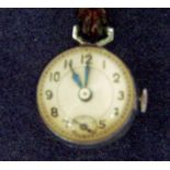 A 1930's nurses fob watch of globular form with bulls-eye glass to front and back, 20mm silvered