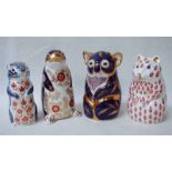 Four Royal Crown Derby bone china paperweights modelled as a koala, 12cm high, a platypus, 12cm