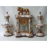 An impressive fine quality 19th century French Empire style clock garniture, veined white marble and