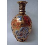 A Crown Derby vase, oviform with cylindrical neck, decorated with chrysanthemum, lily and peony on a