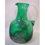 Zweisel by Heinrich Loffelhardt, a 20th century green glass jug of mallet form with clear glass loop