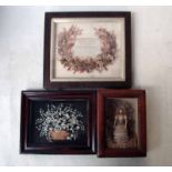 A Victorian shell diorama as a still life basket of flowers in a rectangular frame under glass, 13.