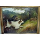 Edward Armfield (1817-1896), Two Terriers chasing a Rabbit, oil on canvas, signed E Armfield lower