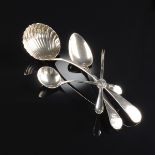 A GROUP OF THREE GEORGE III STERLING SILVER SERVING SPOONS, OLD ENGLISH PATTERN, HALLMARKS FOR