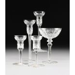 A SET OF FOUR ROGASKA CLEAR CUT LEAD CRYSTAL CANDLEHOLDERS, "QUEEN" PATTERN, YUGOSLAVIA, 1984,