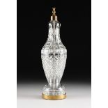 A WATERFORD CLEAR CRYSTAL TABLE LAMP, "TRAMORE" PATTERN, 20TH CENTURY, of baluster form, the diamond