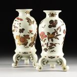 A PAIR OF UNUSUAL CHINESE PARCEL GILT AND POLYCHROME OVERGLAZE ENAMELED WHITE PORCELAIN VASES,