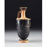 AN ATTIC BLACK GROUND POTTERY LEKYTHOS, POSSIBLY CIRCA 480 B.C., the long tapering circular body