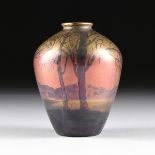 AN ART POTTERY GILT AND POLYCHROME IRIDESCENT DECORATED PORCELAIN VASE, SIGNED "Weller-Lasa,"