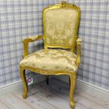 Antique gold damask Louis XV armchair