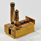 Nachet et Fils Field Microscope, rue Serpente, 16, Paris, portable brass case with integral