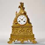 Gilt-brass Figural Mantel Clock, French, c. 1840, a figure of a child raising a lily in her right