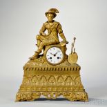 Gilt-brass Figural Mantel Clock, France, c. 1840, figure of a man dressed in renaissance attire