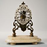 English Skeleton Clock, c. 1880, pierced brass "rose window" plates, silvered, skeletonized, Roman