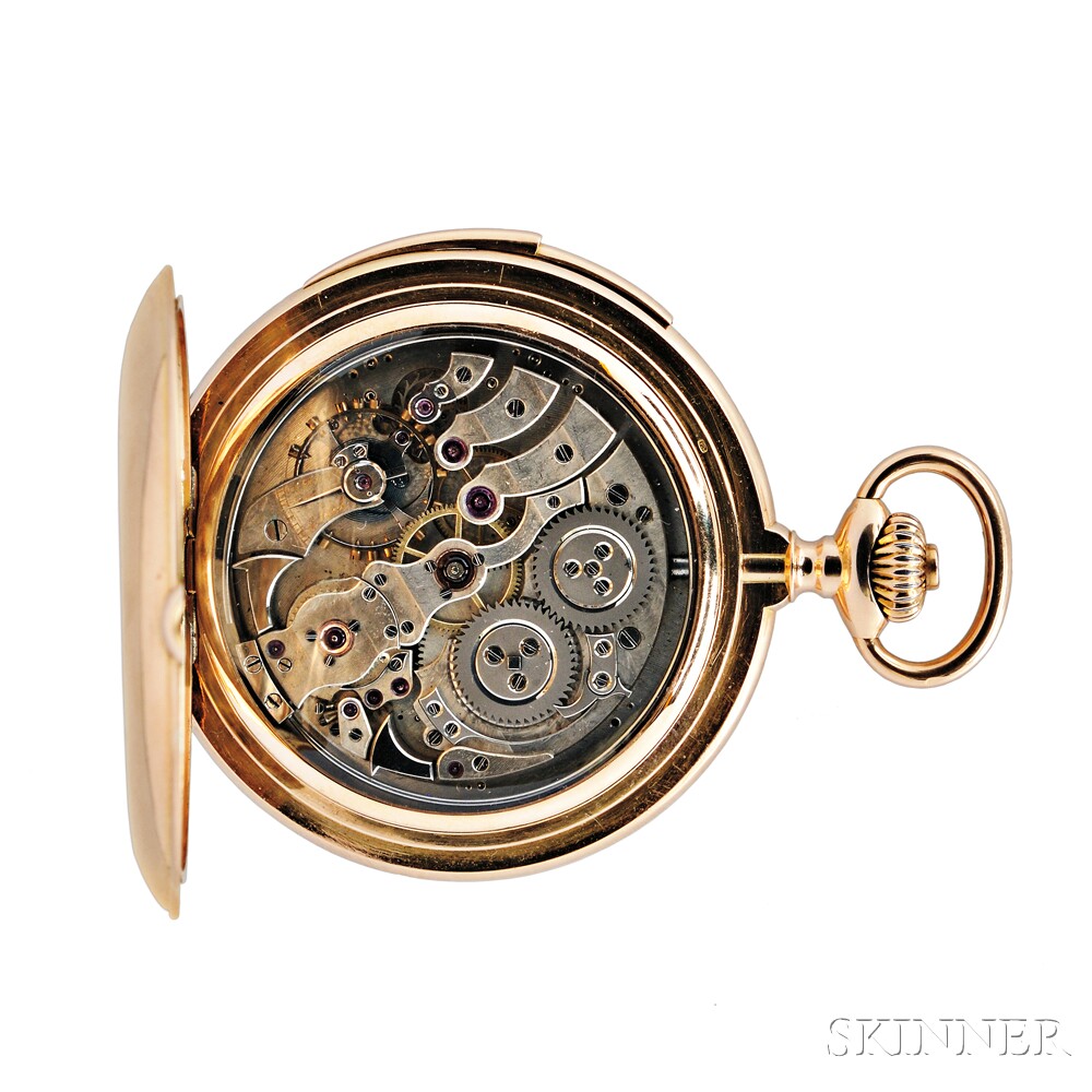 18kt Gold Minute Repeating Hunter Case Watch, Switzerland, c. 1900, enamel Arabic numeral dial - Image 2 of 3