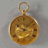 H. Mathey Peytieu 18kt Gold Open-face Watch, Switzerland, c. 1860, engraved gold-tone dial with