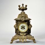 French Renaissance Revival Mantel Clock, late 19th century, highly ornate case with urn-top finial